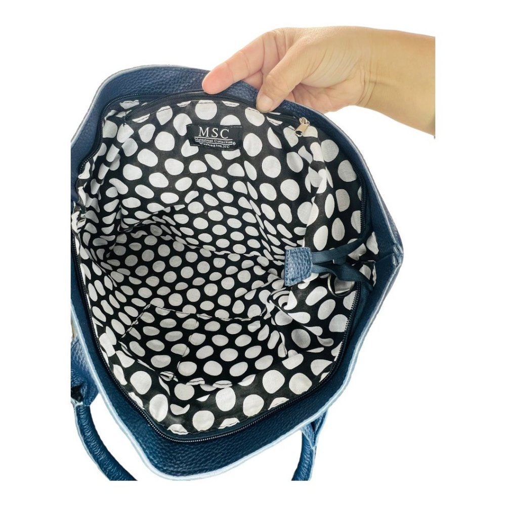 MSC Faux Leather Bucket/Tote Top Handle Bag With Polk Dot Interior - Picture 12 of 14